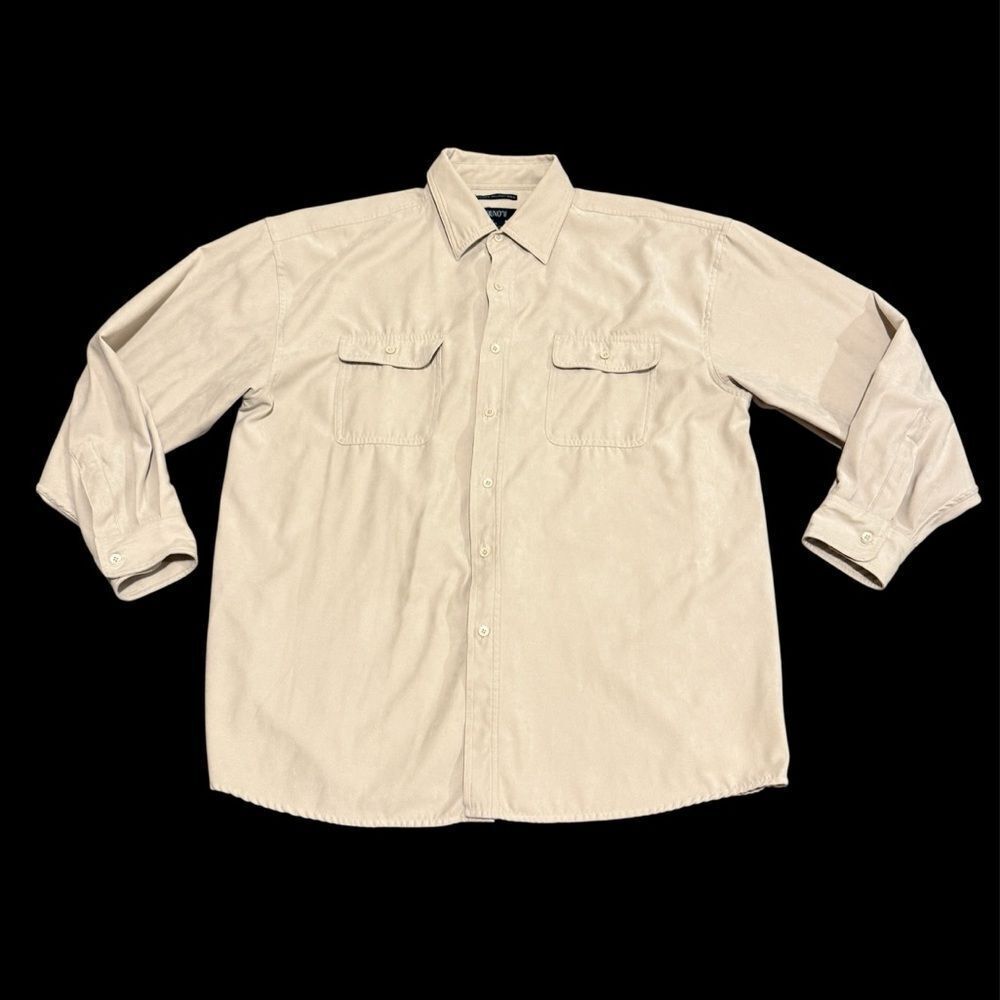 Bruno Sueded Microfiber Long Sleeve Button-Up Shirt Cream Beige Size XL